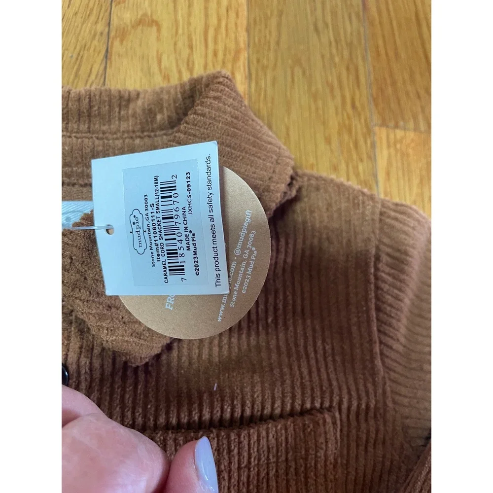 Mud Pie Toddler Boys Caramel Corduroy Shacket Brown Button Down Shirt 12-18M NWT